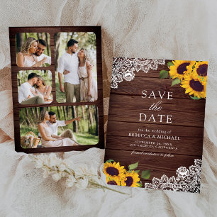 Rustic Barn Wood Lace Sunflower Wedding Photo Save The Date