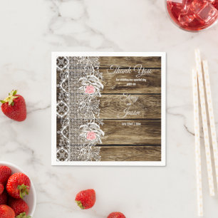 Rustic Barn Wood & Lace Wedding Paper Napkin