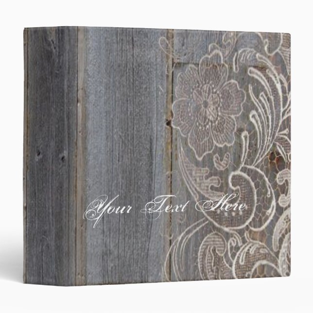 rustic barn wood lace western country wedding binder (Front/Spine)