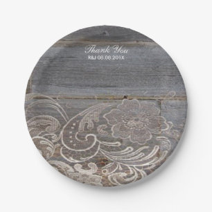rustic barn wood lace western country wedding paper plate