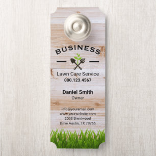 Rustic Barn Wood Lawn Care & Landscaping Service Door Hanger
