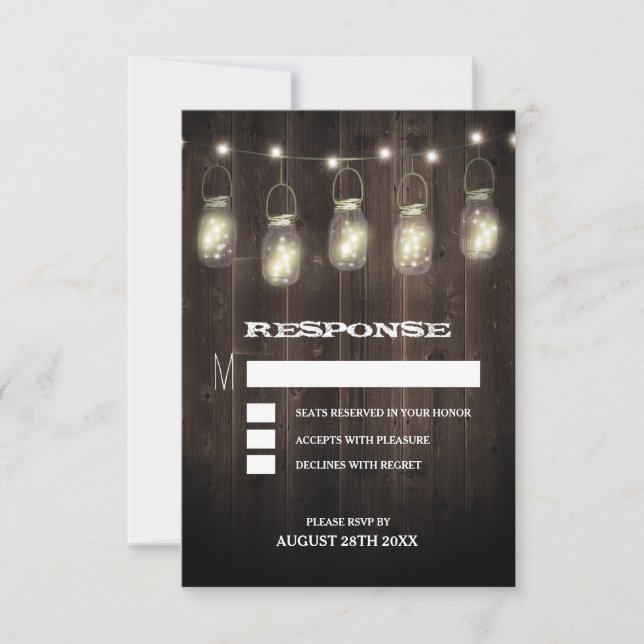 Rustic Barn Wood Mason Jar Wedding RSVP Cards (Front)