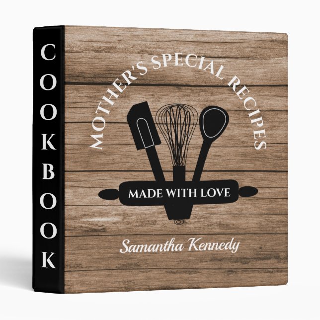 Rustic Barn Wood Mom's Special Recipe Cookbook Binder (Front/Spine)