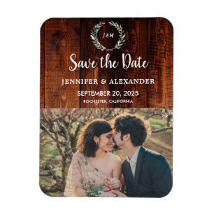 Rustic barn wood monogram photo Save the Date Magnet