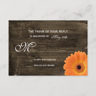 Rustic Barn Wood Orange Daisy Wedding RSVP Cards