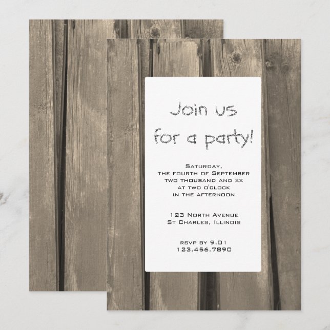 Rustic Barn Wood Party Invitation (Front/Back)