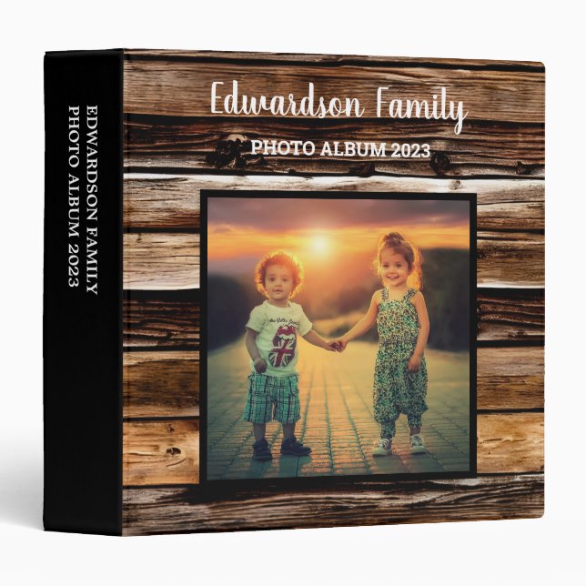 Rustic barn wood pattern family photo binder (Front/Spine)