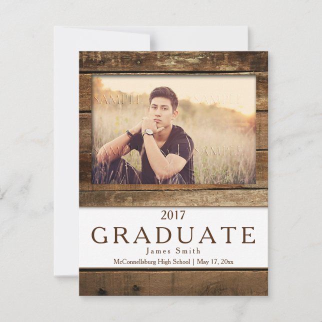 Rustic Barn Wood Photo Graduation Announcement (Front)