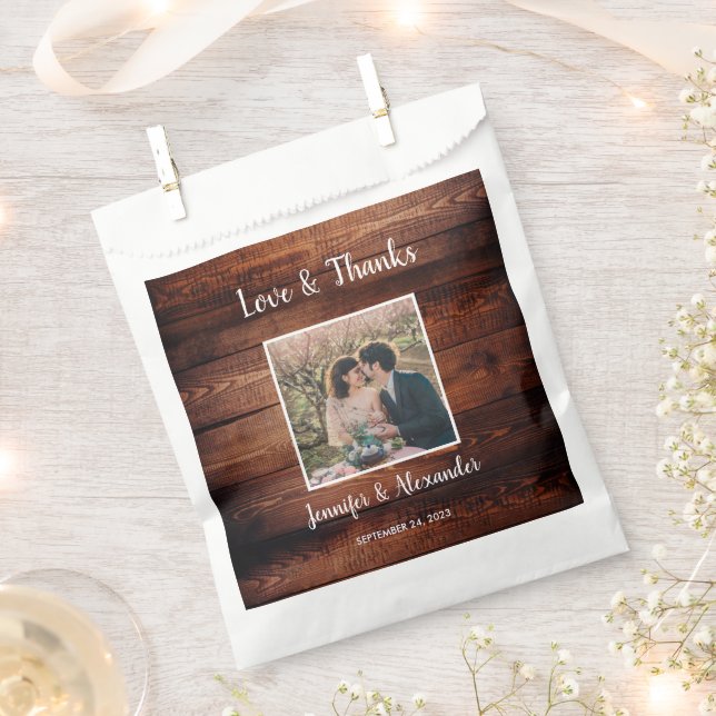 Rustic barn wood photo Wedding Love Thanks Favour Bag (Clipped)