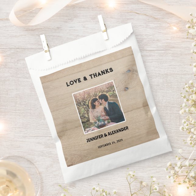 Rustic barn wood photo Wedding Love Thanks Favour Bag (Clipped)