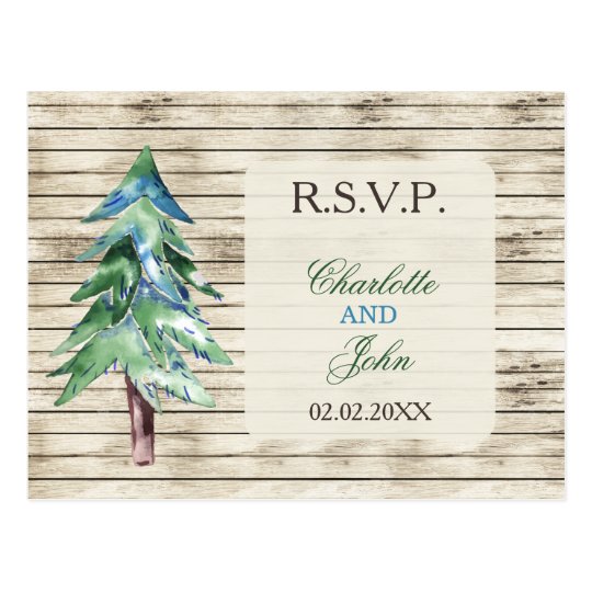 Rustic Barn Wood Pine Wedding Postcard