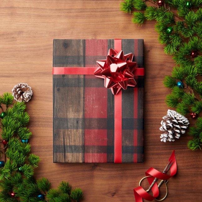 Rustic Barn Wood Plaid Christmas Wrapping Paper (Holiday Gift)