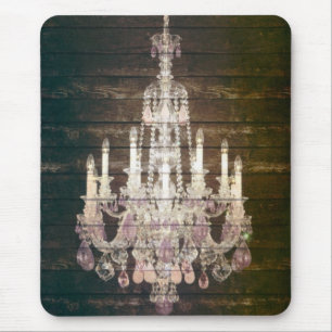 Rustic Barn Wood purple french chandelier Mouse Pad