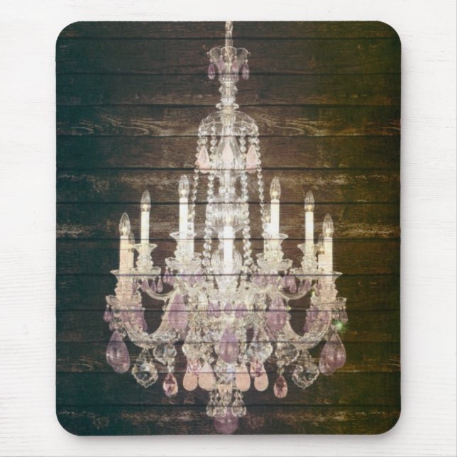 Rustic Barn Wood purple french chandelier Mouse Pad (Front)