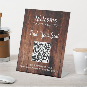 Rustic barn wood QR code wedding seating Pedestal Sign