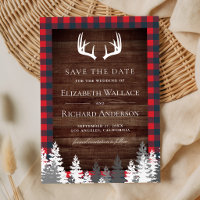 Rustic Barn Wood Red Buffalo Plaid Antlers Wedding