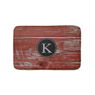 Rustic Barn Wood Red Monogrammed Initial Bath Mat