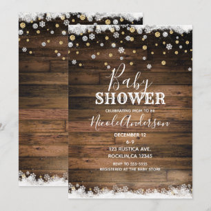 Rustic Barn Wood Silver Gold Winter Baby Shower Invitation