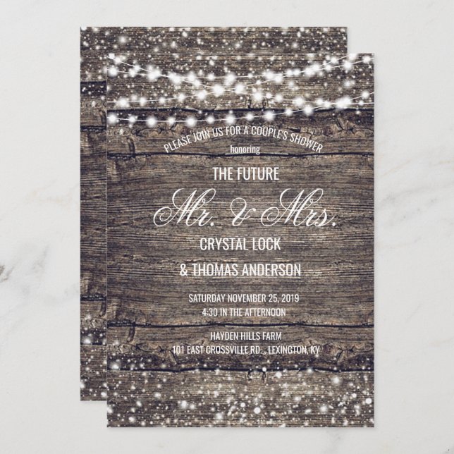 Rustic Barn Wood Snowflakes Winter Couple's Shower Invitation (Front/Back)