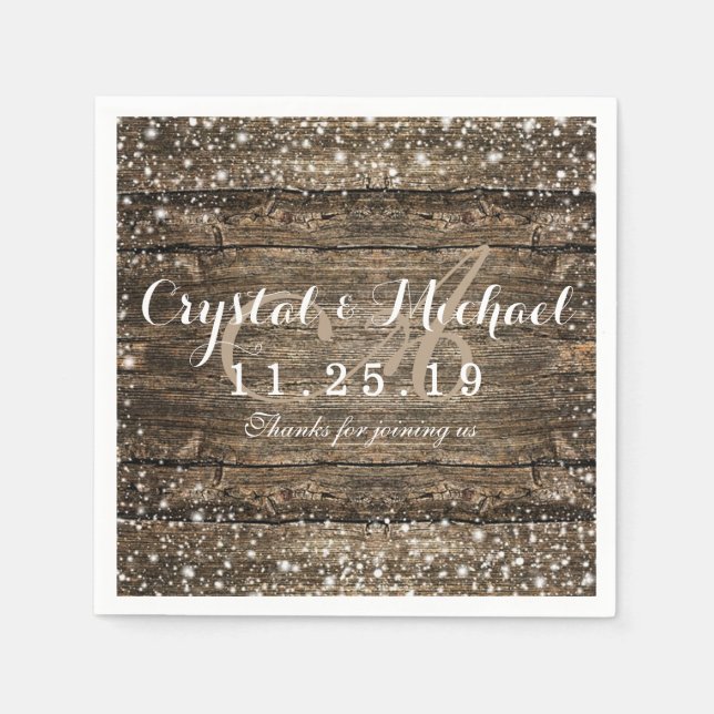 Rustic Barn Wood Snowflakes Winter Wedding Napkin (Front)
