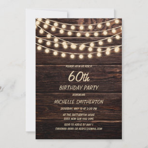 Rustic Barn Wood String Lights 60th Birthday Invitation