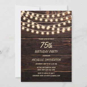Rustic Barn Wood String Lights 75th Birthday Invitation