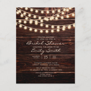 Rustic Barn Wood String Lights Bridal Shower Invitation