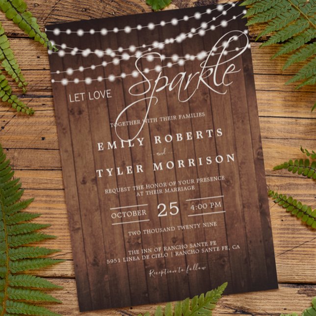 Rustic Barn Wood String Lights Evening Wedding Invitation (Creator Uploaded)