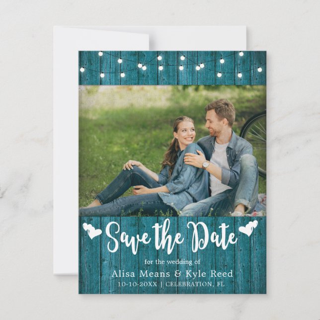 Rustic Barn Wood String Lights Photo Card (Front)