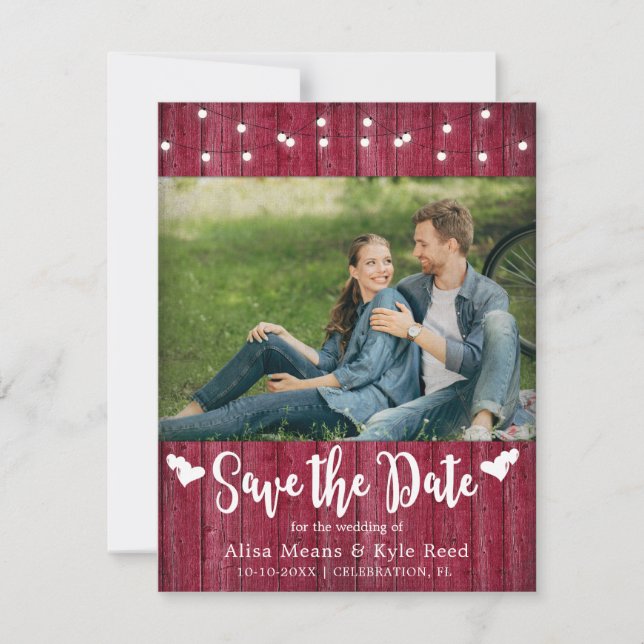 Rustic Barn Wood String Lights Photo Card (Front)