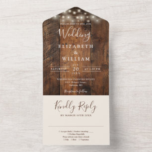 Rustic Barn Wood String Lights Wedding All In One Invitation