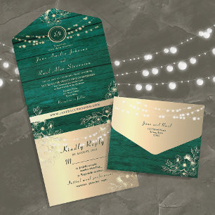 Rustic Barn Wood String Lights Wedding All In One Invitation