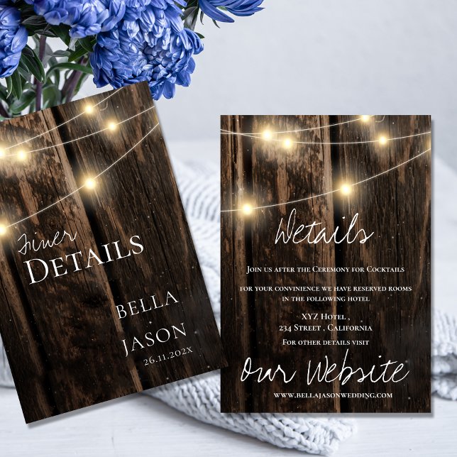 Rustic Barn Wood String Lights Wedding Details Enclosure Card (Rustic Barn Wood String Lights Wedding Details Enclosure Card)