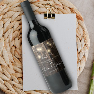 Rustic Barn Wood String Lights Wedding Favour  Win Wine Label