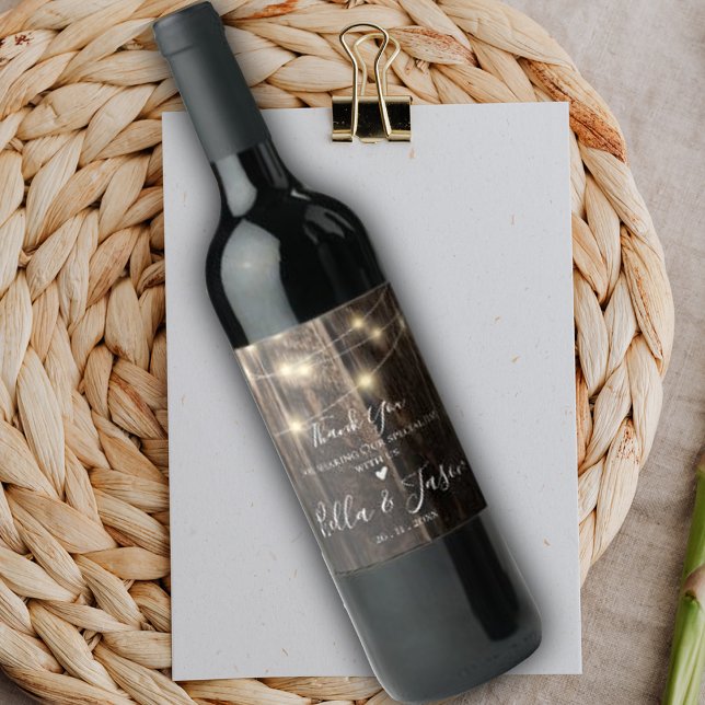 Rustic Barn Wood String Lights Wedding Favour  Win Wine Label (Creator Uploaded)