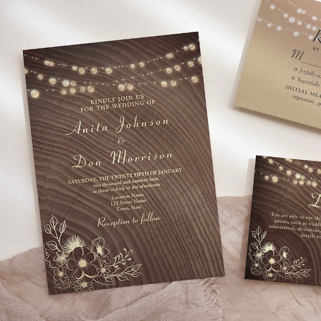 Rustic Barn Wood String Lights Wedding Invitation (Creator Uploaded)