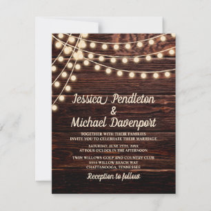 Rustic Barn Wood String Lights Wedding  Invitation