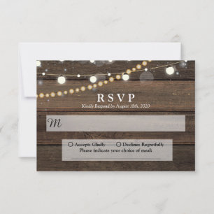 Rustic Barn Wood String Lights Wedding RSVP Card