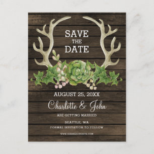 Rustic Barn Wood Succulent Antlers Country Chic Announcement Postcard