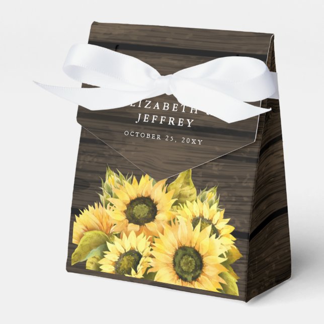 Rustic Barn Wood Sun Flowers Wedding Favor Box (Front Side)