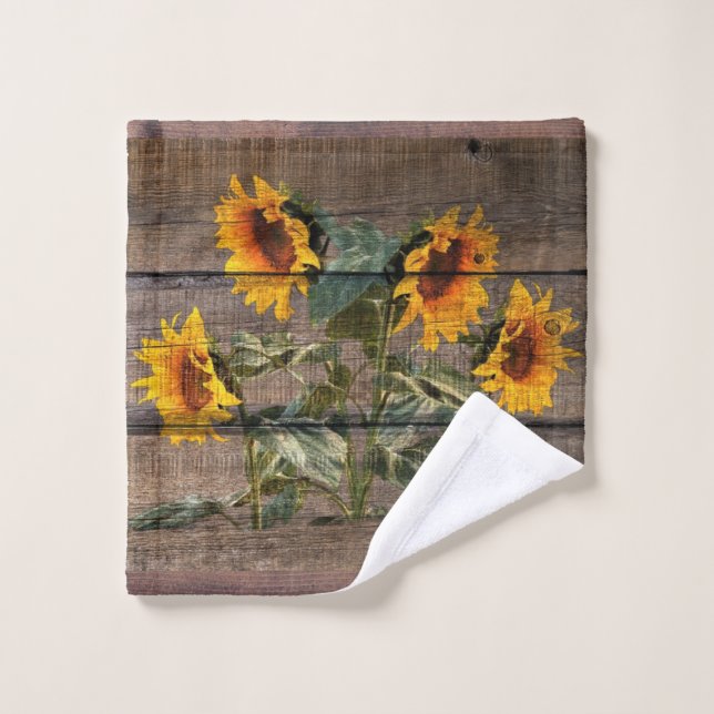 Rustic Barn Wood Sunflower (Gant de toilette)