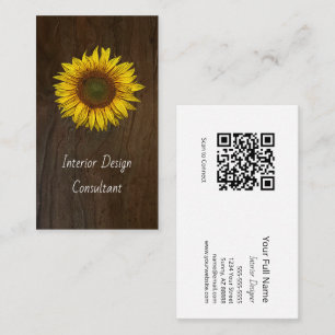 Rustic Barn Wood Sunflower Designer QR code Business Card