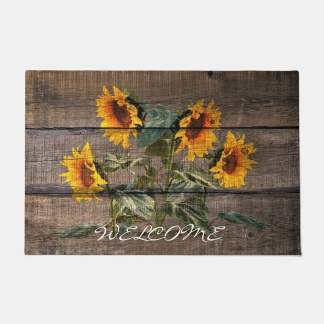Rustic Barn Wood Sunflower Doormat (Front)