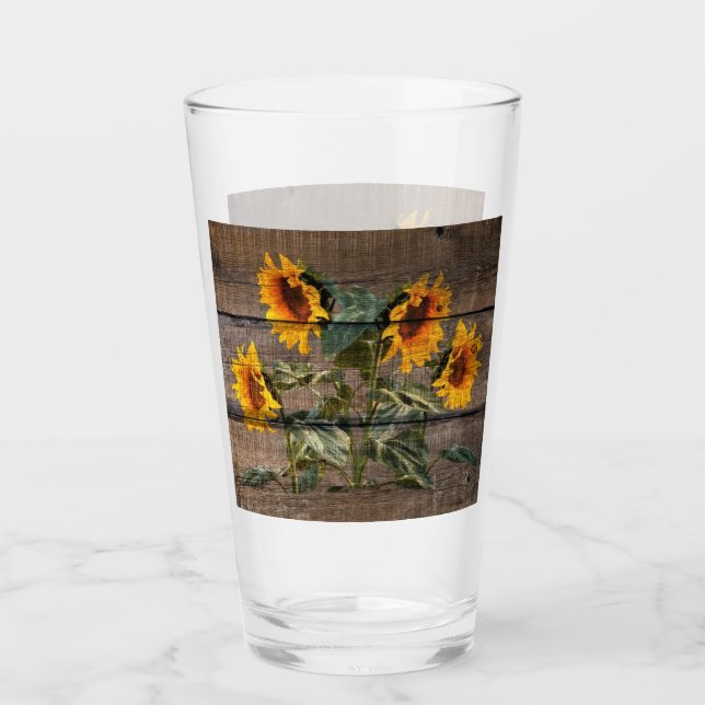 Rustic Barn Wood Sunflower Glass (Front)