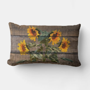 Rustic Barn Wood Sunflower Lumbar Pillow