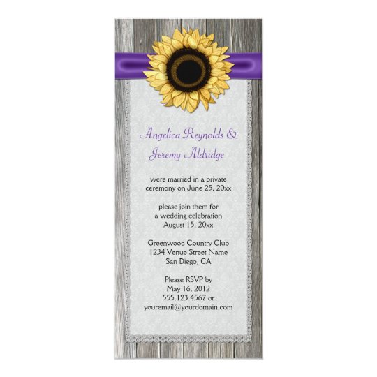 Rustic Barn Wood Sunflower Purple Ribbon Lace Card