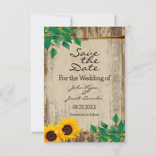 Rustic Barn Wood Sunflower Save the Date (Front)