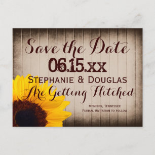 Rustic Barn Wood Sunflower Save the Date Postcards