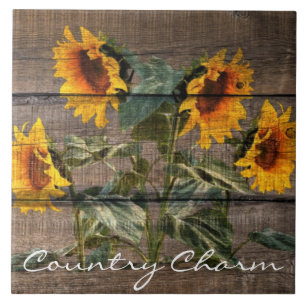 Rustic Barn Wood Sunflower Tile