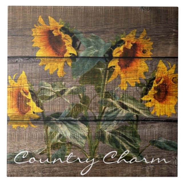 Rustic Barn Wood Sunflower Tile (Front)